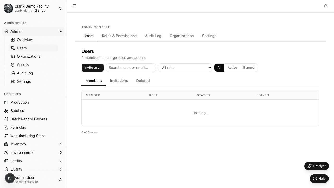 Admin users page
